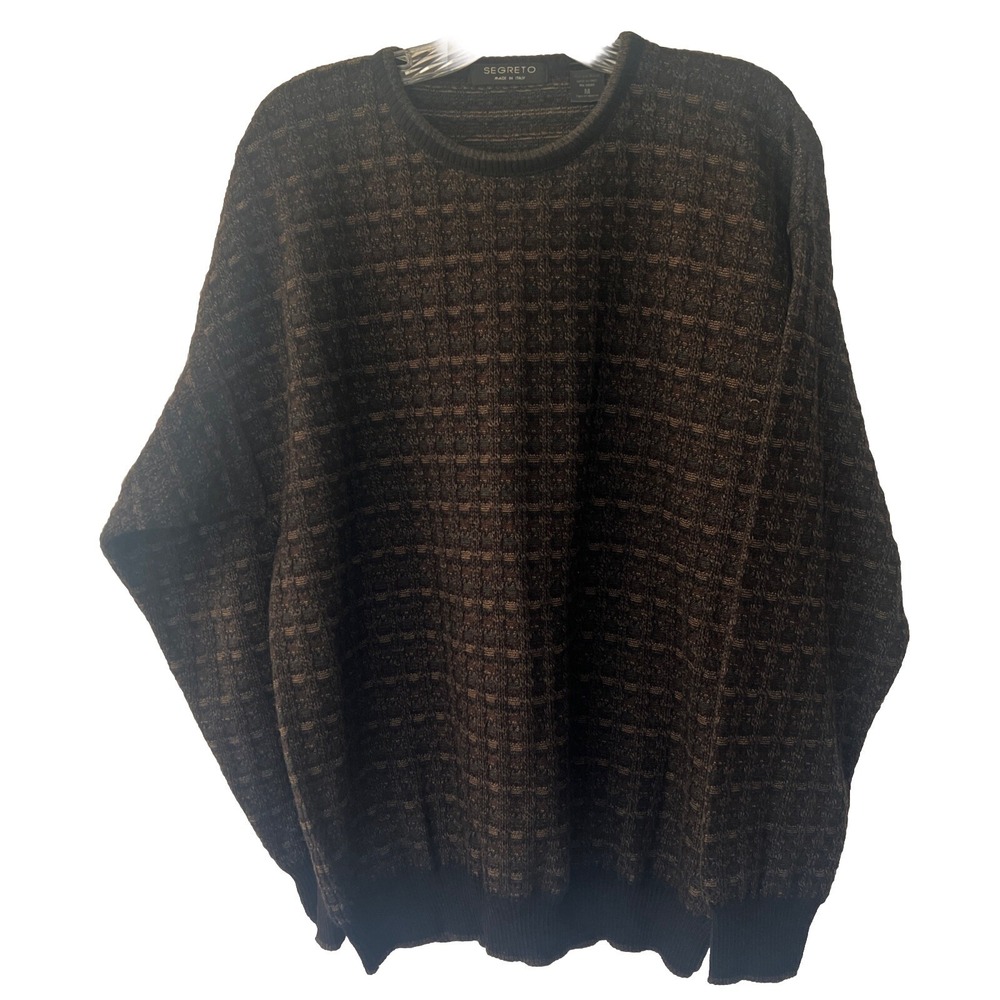 Vintage Segreto Sweater Mens Textured 90s Grandpa Brown Merino Pure Wool M Italy